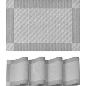 Artoid Mode Pink Vinyl Placemats Set of 4, Washable Heat Resistant Non-Slip Plastic PVC Place Mats for Farmhouse Holiday Party Dining Decor(B-silver)