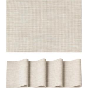 Artoid Mode Pink Vinyl Placemats Set of 4, Washable Heat Resistant Non-Slip Plastic PVC Place Mats for Farmhouse Holiday Party Dining Decor(D-beige)