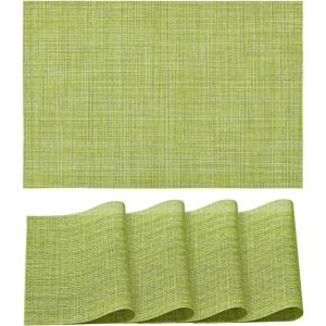 Artoid Mode Pink Vinyl Placemats Set of 4, Washable Heat Resistant Non-Slip Plastic PVC Place Mats for Farmhouse Holiday Party Dining Decor(Light Green)