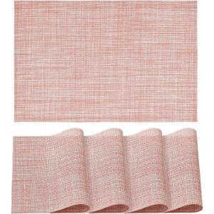 Artoid Mode Pink Vinyl Placemats Set of 4, Washable Heat Resistant Non-Slip Plastic PVC Place Mats for Farmhouse Holiday Party Dining Decor(Pink)