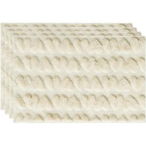 Artoid Mode Red Heart Placemats, 12×18 Inch Seasonal Soft Plush Faux Fur Wool Table Mats for Party Kitchen Dining Decoration Set of 4(Beige)