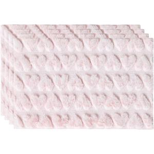 Artoid Mode Red Heart Placemats, 12×18 Inch Seasonal Soft Plush Faux Fur Wool Table Mats for Party Kitchen Dining Decoration Set of 4(Pink)