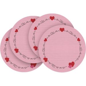 Artoid Mode Red Hearts Round Vinyl Valentines Placemats Set of 4, 14 Inch Mother’s Day Heat Resistant Plastic Place Mats for Party Dining Table Decor(Pink)