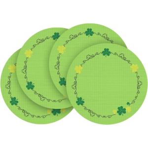 Artoid Mode Shamrock Green Vinyl St. Patrick’s Day Round Placemats Set of 4, 15 Inch Wipeable Spring PVC Woven Table Mats for Party Kitchen Dining Decor