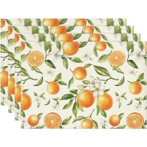 Artoid Mode Strawberry Fruit Summer Placemats Set of 4, 12×18 Inch Seasonal Spring Holiday Table Mats for Party Kitchen Dining Decoration(Beige/Orange)