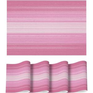 Artoid Mode White Pink Vinyl Placemats Set of 4, Washable Heat Resistant Non-Slip Woven Plastic PVC Easter Place Mats for Farmhouse Holiday Party Kitchen Dining Decor(Pink)