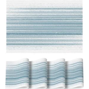 Artoid Mode White Pink Vinyl Placemats Set of 4, Washable Heat Resistant Non-Slip Woven Plastic PVC Easter Place Mats for Farmhouse Holiday Party Kitchen Dining Decor(White/Navy)