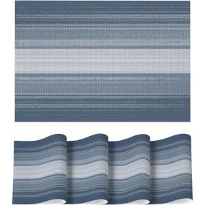 Artoid Mode White Pink Vinyl Placemats Set of 4, Washable Heat Resistant Non-Slip Woven Plastic PVC Easter Place Mats for Farmhouse Holiday Party Kitchen Dining Decor(Navy Blue)