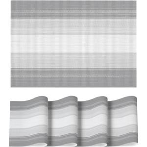 Artoid Mode White Pink Vinyl Placemats Set of 4, Washable Heat Resistant Non-Slip Woven Plastic PVC Easter Place Mats for Farmhouse Holiday Party Kitchen Dining Decor(Gray)