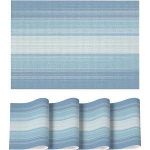 Artoid Mode White Pink Vinyl Placemats Set of 4, Washable Heat Resistant Non-Slip Woven Plastic PVC Easter Place Mats for Farmhouse Holiday Party Kitchen Dining Decor(Blue)