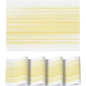 Artoid Mode White Pink Vinyl Placemats Set of 4, Washable Heat Resistant Non-Slip Woven Plastic PVC Easter Place Mats for Farmhouse Holiday Party Kitchen Dining Decor(White/Yellow)