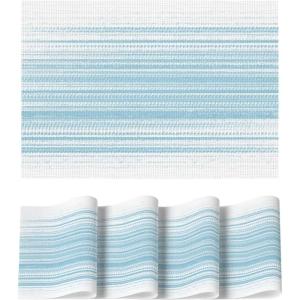 Artoid Mode White Pink Vinyl Placemats Set of 4, Washable Heat Resistant Non-Slip Woven Plastic PVC Easter Place Mats for Farmhouse Holiday Party Kitchen Dining Decor(White/Blue)