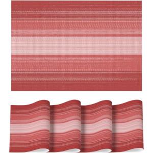 Artoid Mode White Pink Vinyl Placemats Set of 4, Washable Heat Resistant Non-Slip Woven Plastic PVC Easter Place Mats for Farmhouse Holiday Party Kitchen Dining Decor(Red)