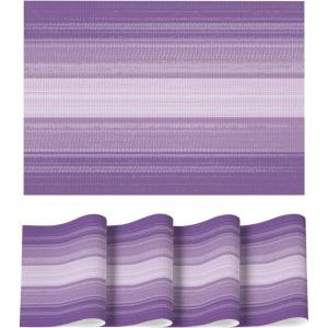 Artoid Mode White Pink Vinyl Placemats Set of 4, Washable Heat Resistant Non-Slip Woven Plastic PVC Easter Place Mats for Farmhouse Holiday Party Kitchen Dining Decor(Purple)