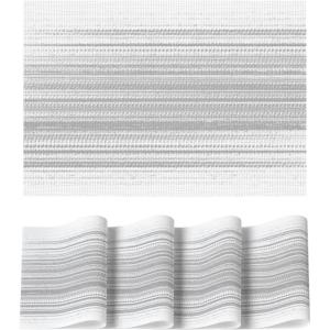 Artoid Mode White Pink Vinyl Placemats Set of 4, Washable Heat Resistant Non-Slip Woven Plastic PVC Easter Place Mats for Farmhouse Holiday Party Kitchen Dining Decor(White/Grey)