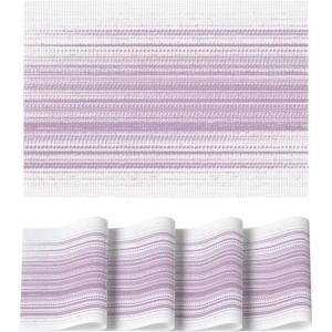 Artoid Mode White Pink Vinyl Placemats Set of 4, Washable Heat Resistant Non-Slip Woven Plastic PVC Easter Place Mats for Farmhouse Holiday Party Kitchen Dining Decor(White/Purple)