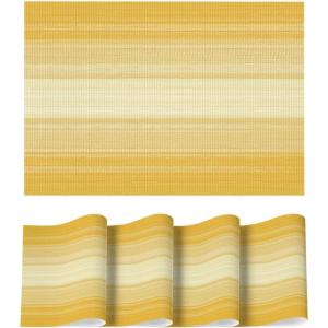 Artoid Mode White Pink Vinyl Placemats Set of 4, Washable Heat Resistant Non-Slip Woven Plastic PVC Easter Place Mats for Farmhouse Holiday Party Kitchen Dining Decor(Yellow)