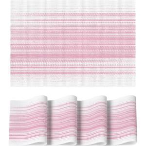 Artoid Mode White Pink Vinyl Placemats Set of 4, Washable Heat Resistant Non-Slip Woven Plastic PVC Easter Place Mats for Farmhouse Holiday Party Kitchen Dining Decor(White/Pink)