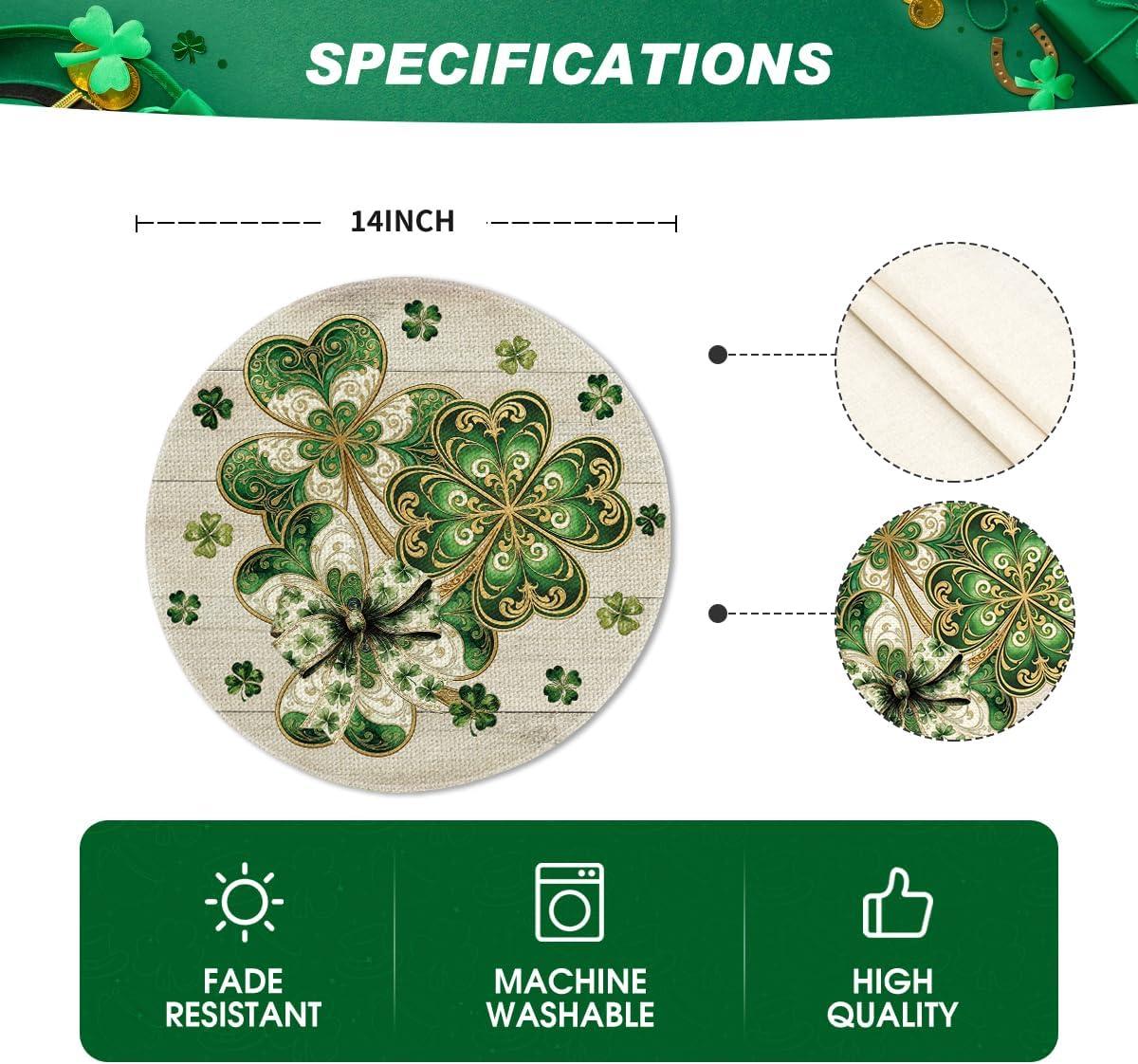 image:imageArtoid Mode Cloisonne Clover Round St Patricks Day Placemats Set of 4 14 Inch Seasonal Spring Shamrocks Table Mats for Kitchen Dining DecorationBeige