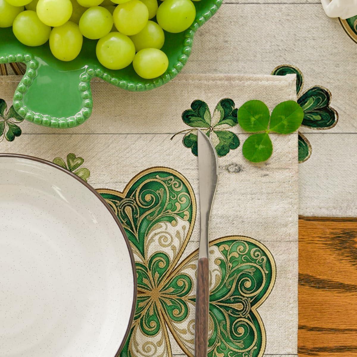 image:imageArtoid Mode Cloisonne Clover Round St Patricks Day Placemats Set of 4 14 Inch Seasonal Spring Shamrocks Table Mats for Kitchen Dining DecorationBeige