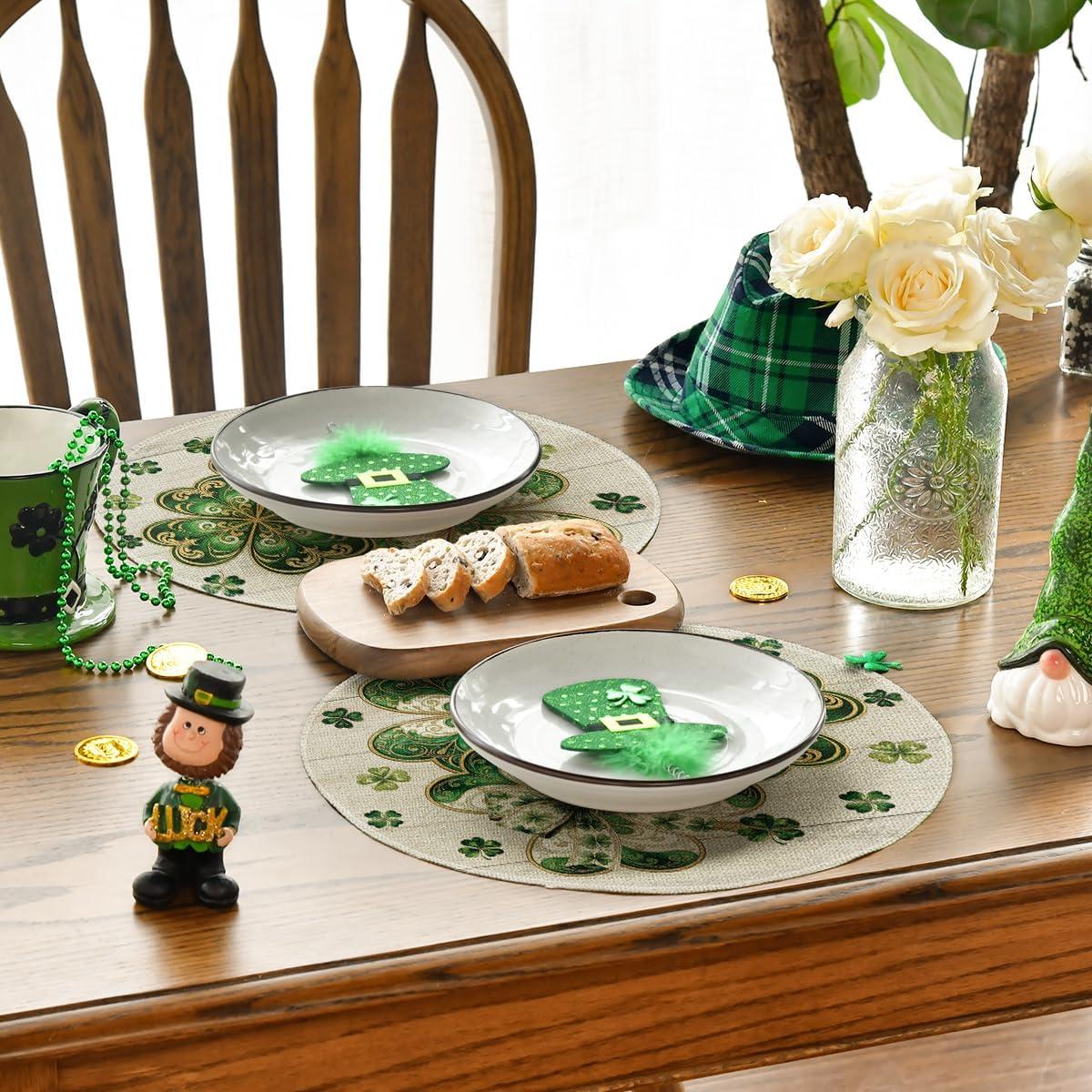 image:imageArtoid Mode Cloisonne Clover Round St Patricks Day Placemats Set of 4 14 Inch Seasonal Spring Shamrocks Table Mats for Kitchen Dining DecorationBeige