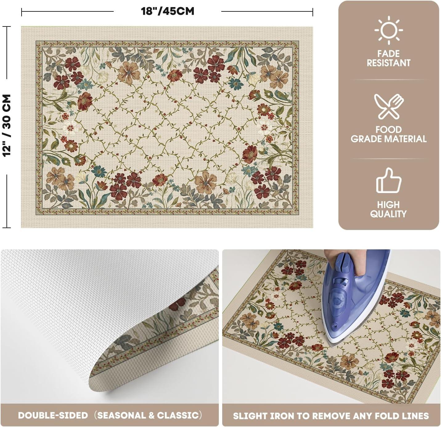 image:imageArtoid Mode Wildflowers Leaves Spring Vinyl Placemats Set of 4 Washable Woven NonSlip Plastic Table Mats for Farmhouse Holiday Party Kitchen Dining Decor