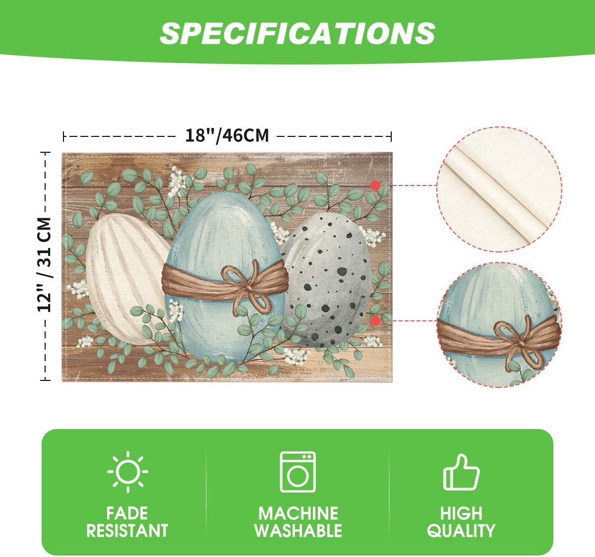 image:imageArtoid Mode Wood Eucalyptus Eggs Easter Placemats Set of 4 12x18 Inch Spring Seasonal Table Mats for Party Kitchen Dining Decoration