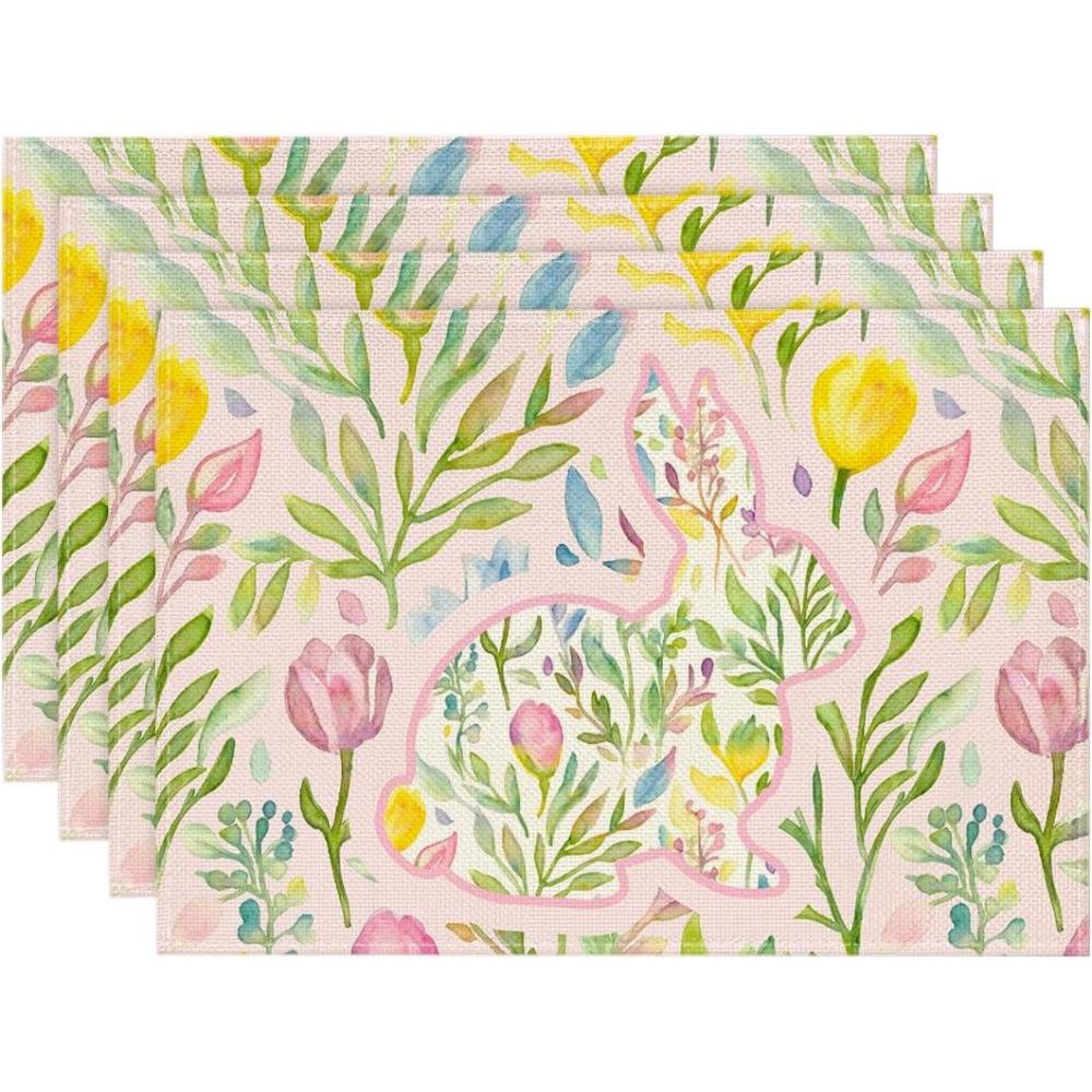 image:imageArtoid Mode Blue Bunny Rabbit Wild Weeds Easter Placemats Set of 4 12x18 Inch Spring Table Mats for Outdoor Home Party Kitchen Dining DecorPink