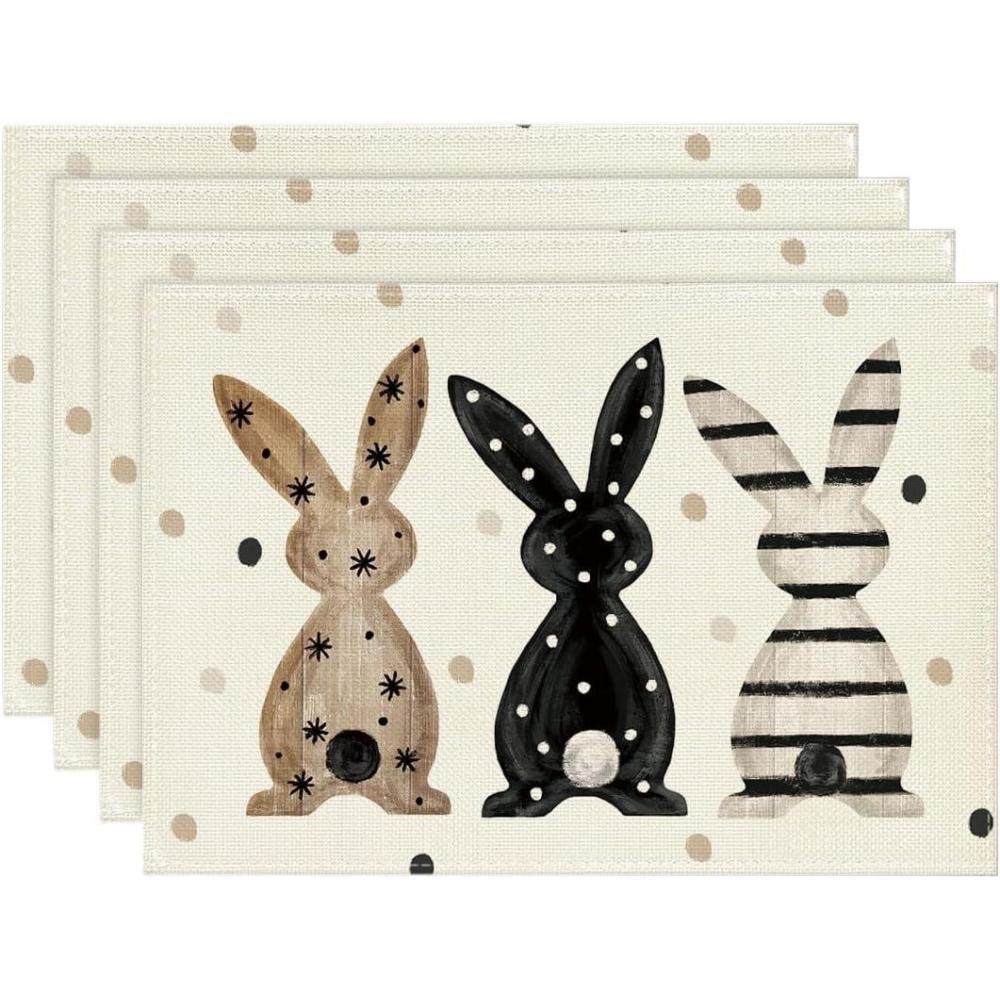 image:imageArtoid Mode Bunny Rabbit Easter Placemats Set of 4 12x18 Inch Seasonal Spring Holiday Table Mats for Party Kitchen Dining Decoration