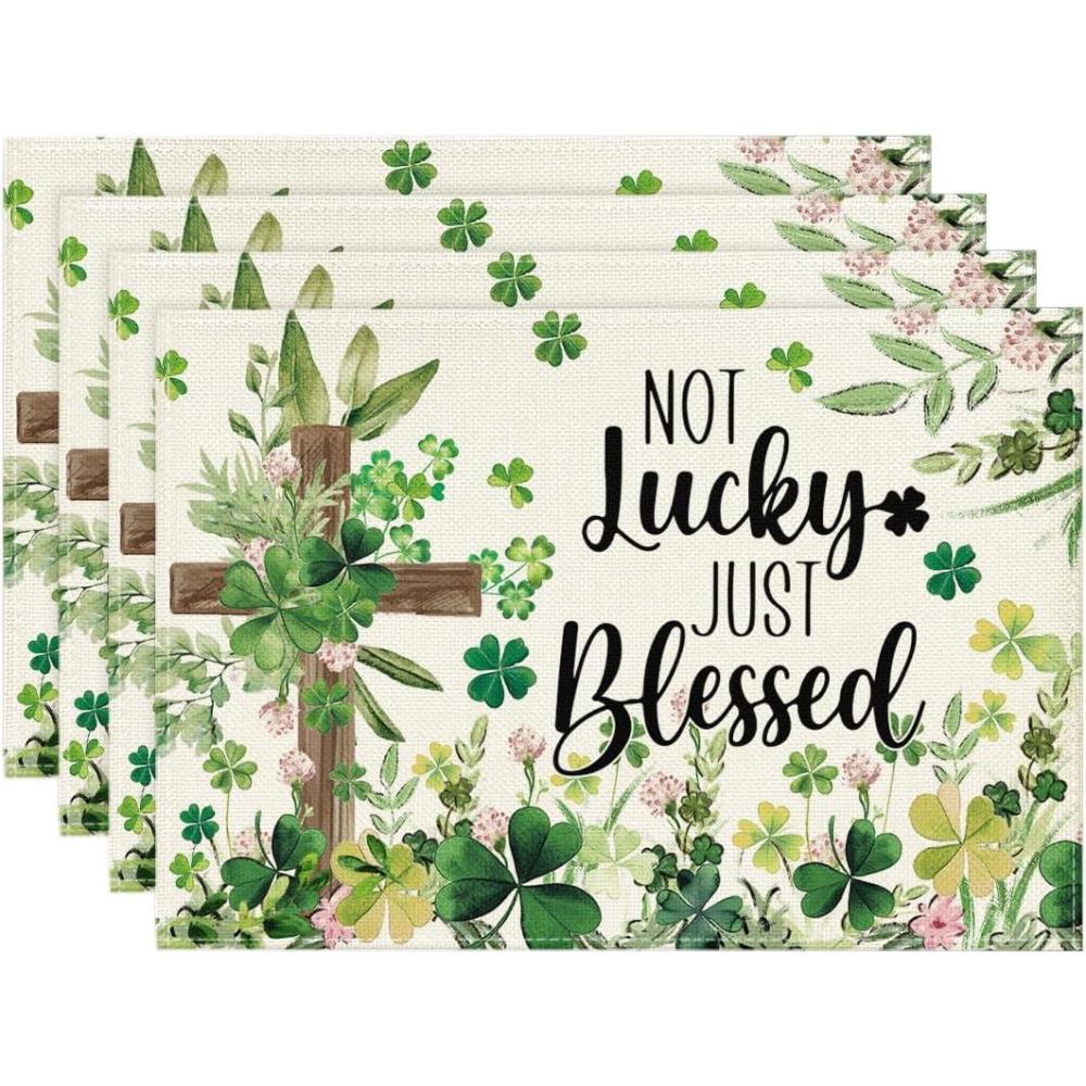 image:imageArtoid Mode Cross Shamrocks St Patricks Day Placemats Set of 4 12x18 Inch Seasonal Spring Floral Table Mats for Party Kitchen Dining Decoration