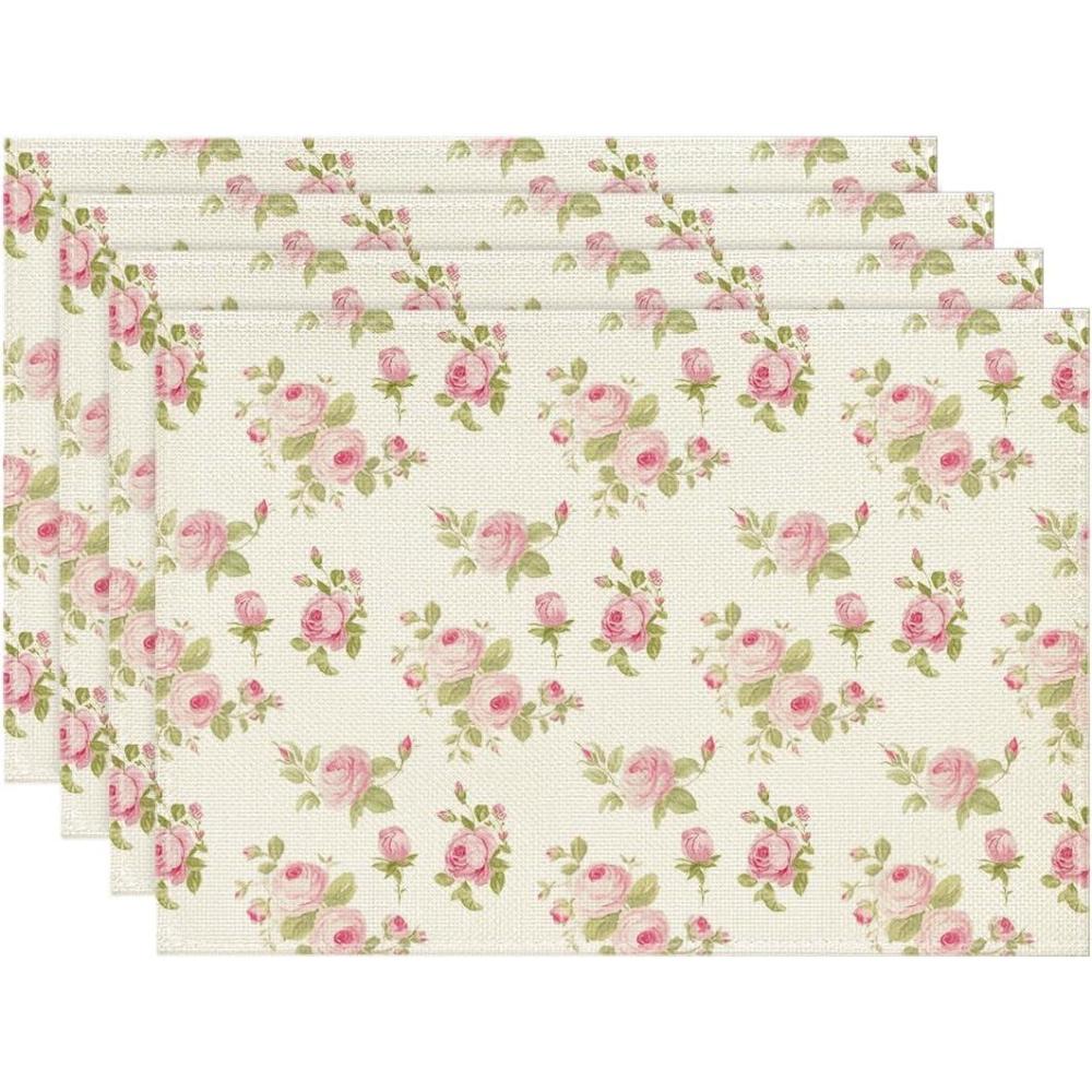 image:imageArtoid Mode Floral Rose Spring Placemats Set of 4 12x18 Inch Seasonal Summer Holiday Pastoral Table Mats for Party Kitchen Dining Decoration