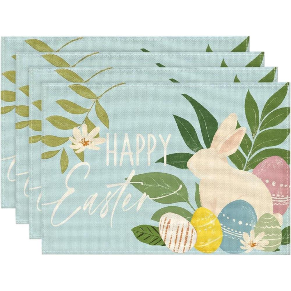 image:imageArtoid Mode Pink Rabbit Bunny Eggs Flowers Easter Placemats Set of 4 12x18 Inch Seasonal Spring Holiday Table Mats for Party Kitchen Dining DecorationBlue