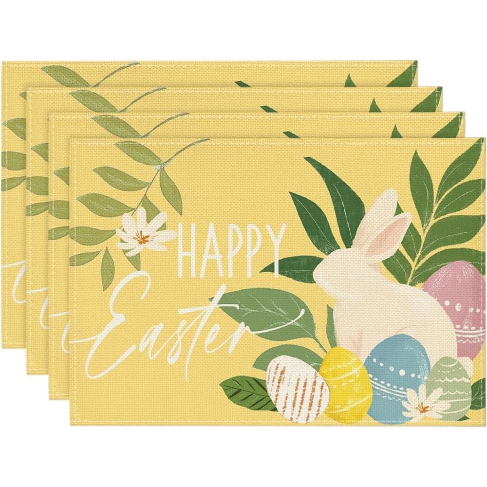 image:imageArtoid Mode Pink Rabbit Bunny Eggs Flowers Easter Placemats Set of 4 12x18 Inch Seasonal Spring Holiday Table Mats for Party Kitchen Dining DecorationYellow