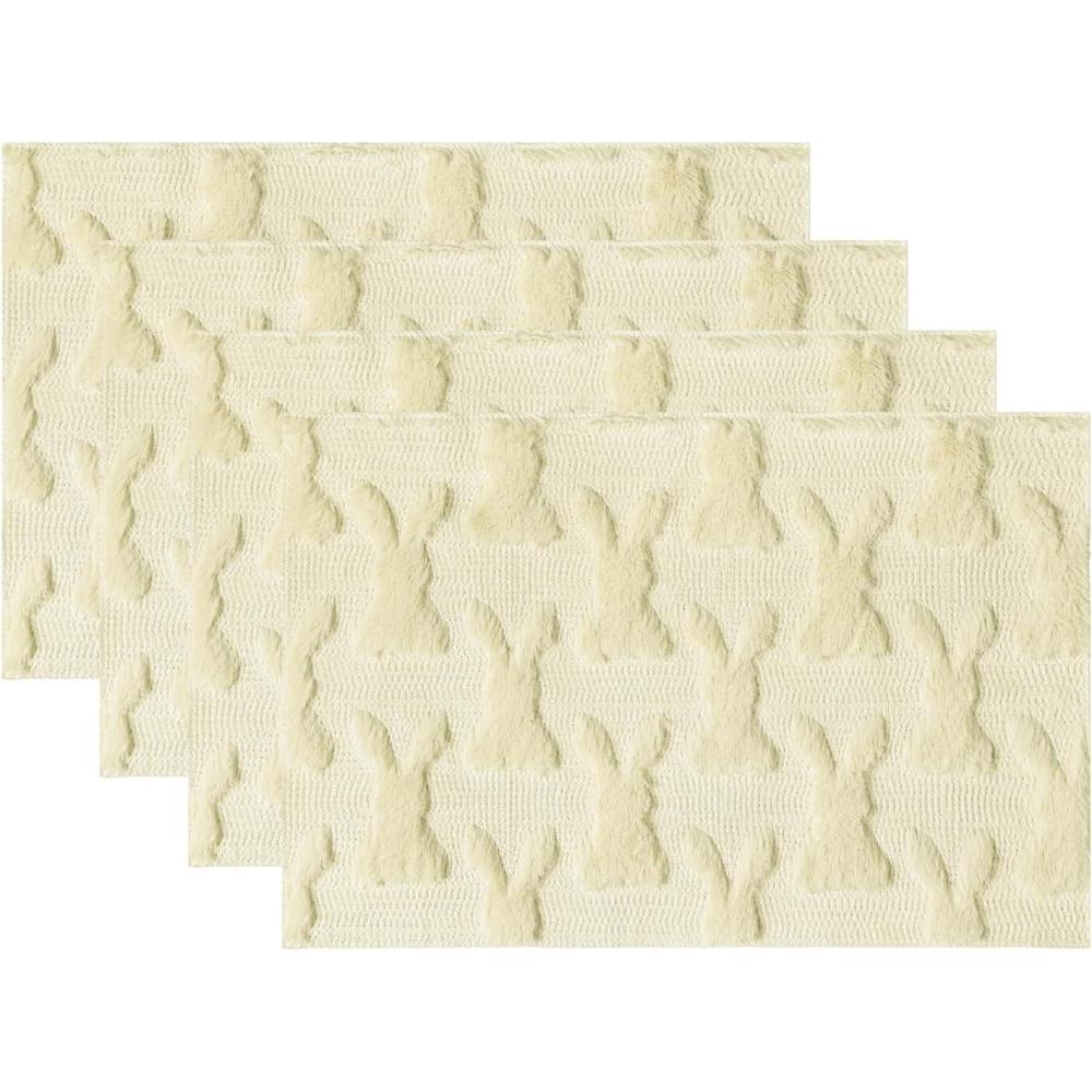 image:imageArtoid Mode Pink Rabbit Easter Placemats Set of 4 12x18 Inch Soft Plush Faux Fur Wool Spring Holiday Table Mats for Party Kitchen Dining DecorationBeige