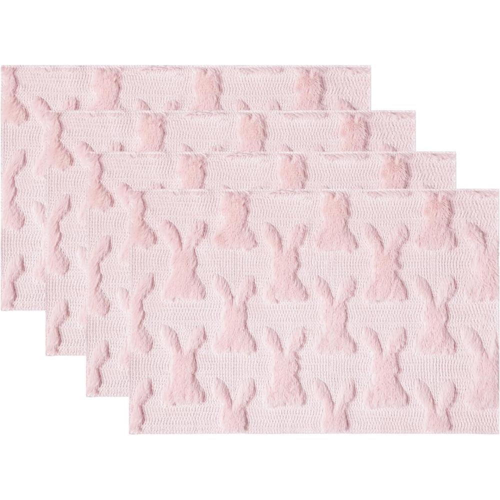 image:imageArtoid Mode Pink Rabbit Easter Placemats Set of 4 12x18 Inch Soft Plush Faux Fur Wool Spring Holiday Table Mats for Party Kitchen Dining DecorationPink