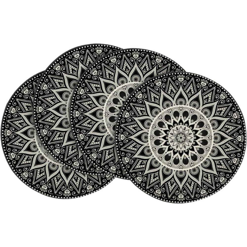 image:imageArtoid Mode Pink Yellow Mandala Round Placemats Set of 414 Inch Seasonal Spring Table Mats for Party Kitchen Dining DecorationBlack
