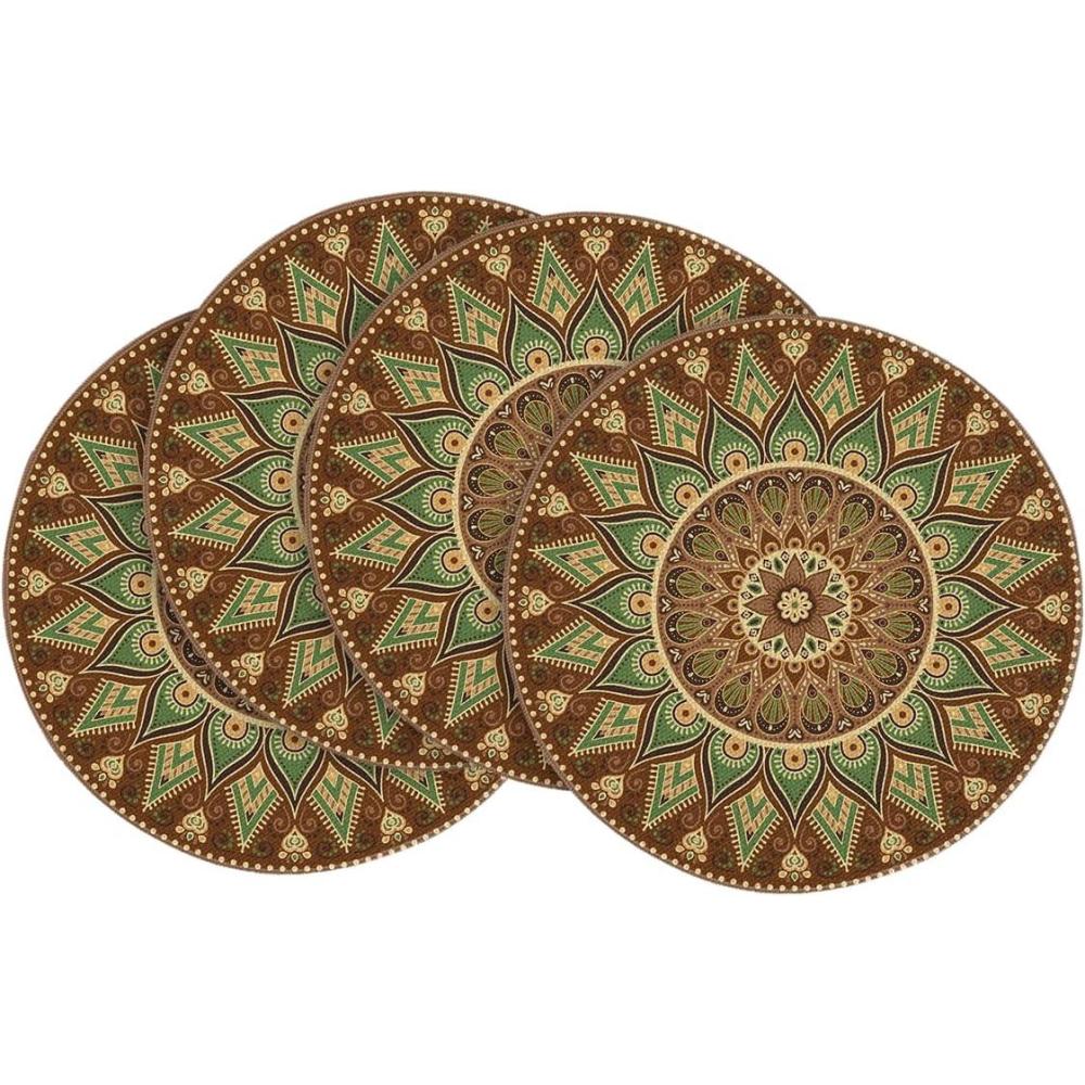 image:imageArtoid Mode Pink Yellow Mandala Round Placemats Set of 414 Inch Seasonal Spring Table Mats for Party Kitchen Dining DecorationBrownYellow
