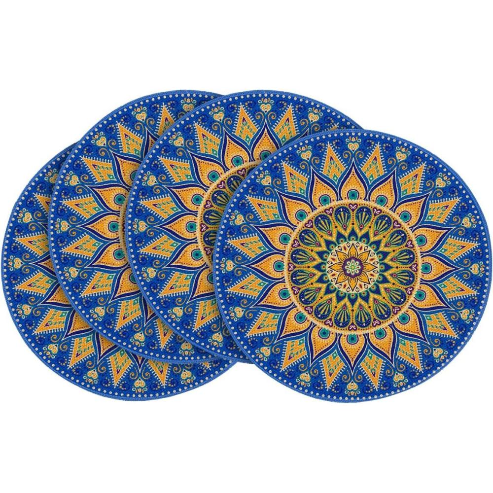 image:imageArtoid Mode Pink Yellow Mandala Round Placemats Set of 414 Inch Seasonal Spring Table Mats for Party Kitchen Dining DecorationBuleYellow