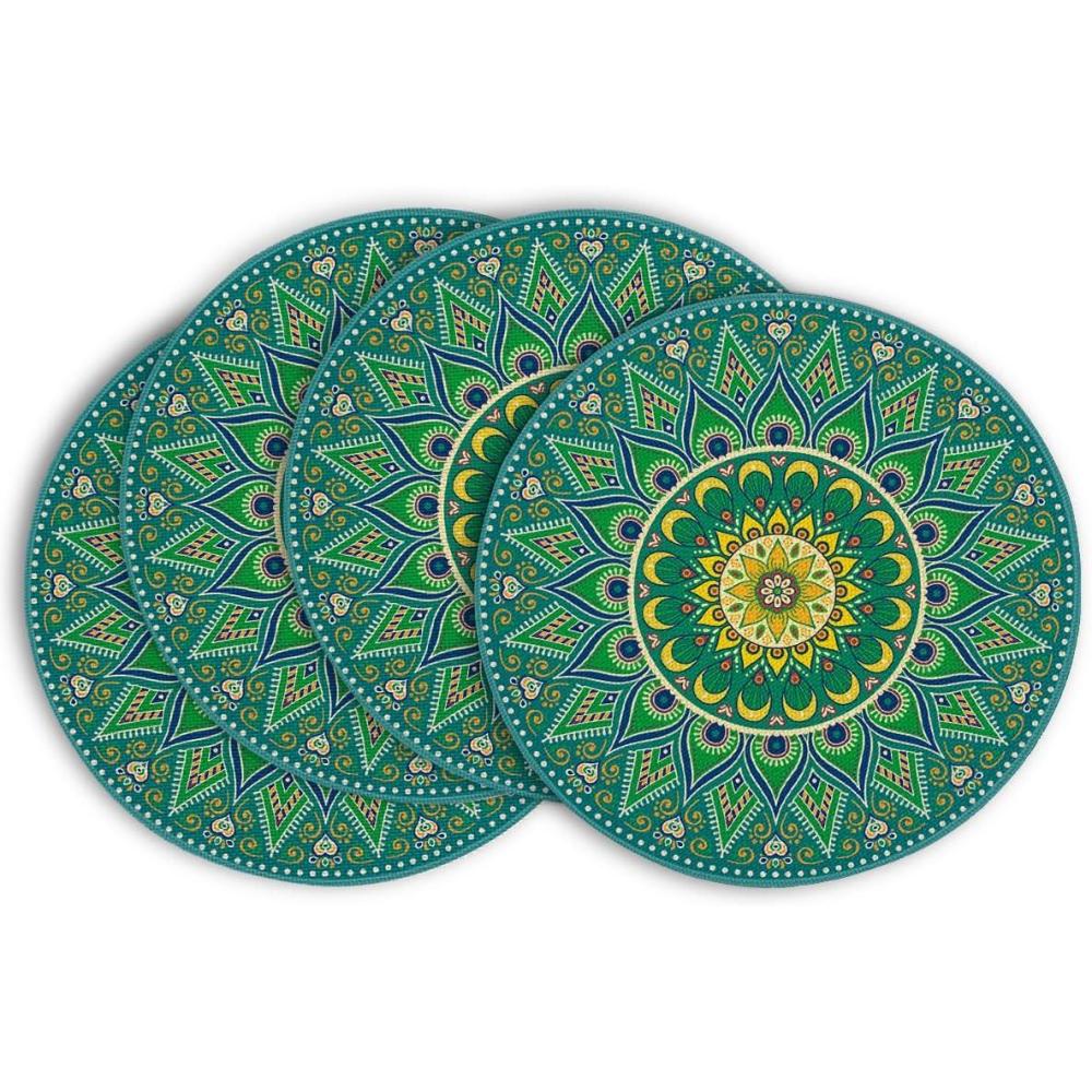 image:imageArtoid Mode Pink Yellow Mandala Round Placemats Set of 414 Inch Seasonal Spring Table Mats for Party Kitchen Dining DecorationGreen