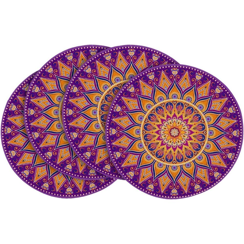image:imageArtoid Mode Pink Yellow Mandala Round Placemats Set of 414 Inch Seasonal Spring Table Mats for Party Kitchen Dining DecorationPurpleYellow