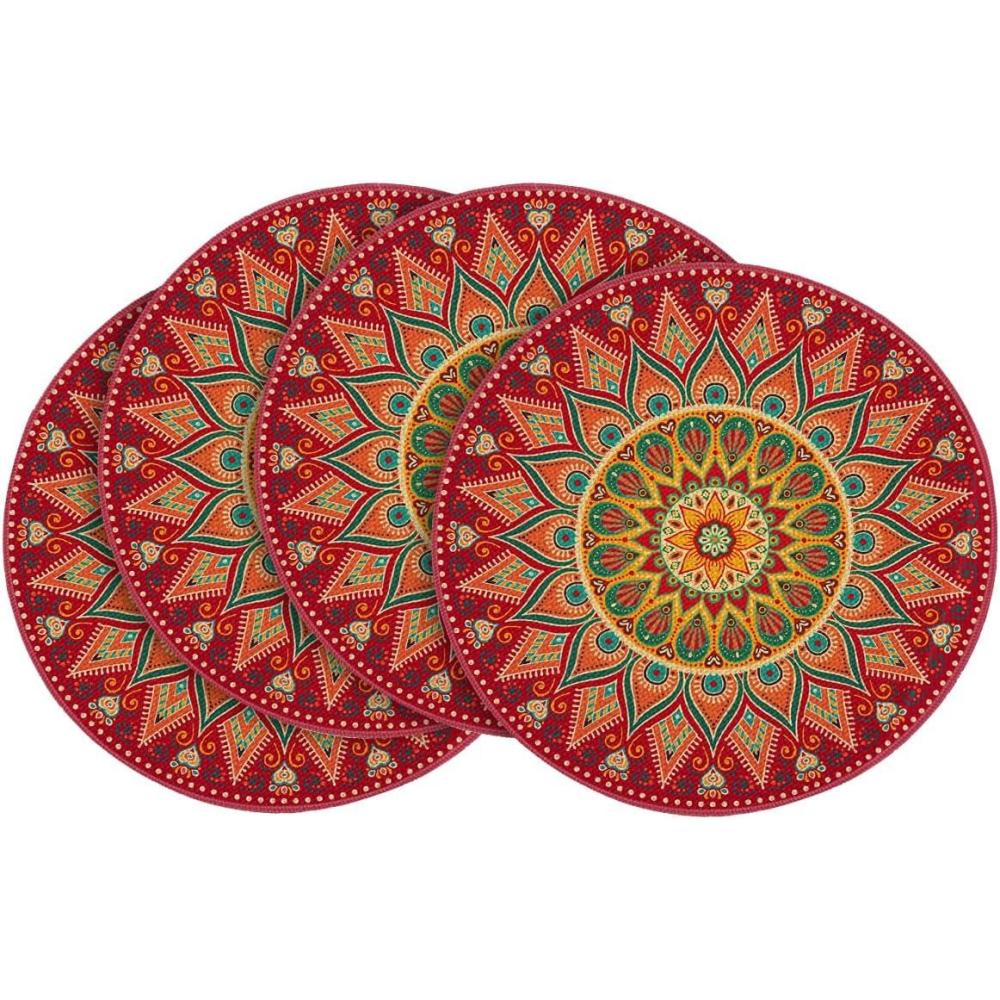 image:imageArtoid Mode Pink Yellow Mandala Round Placemats Set of 414 Inch Seasonal Spring Table Mats for Party Kitchen Dining DecorationRed