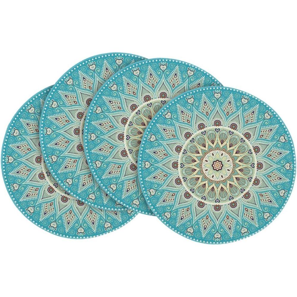 image:imageArtoid Mode Pink Yellow Mandala Round Placemats Set of 414 Inch Seasonal Spring Table Mats for Party Kitchen Dining DecorationSky Blue