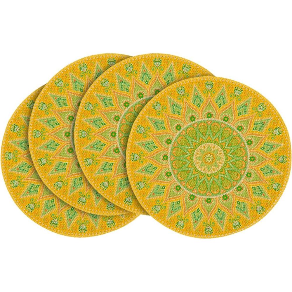 image:imageArtoid Mode Pink Yellow Mandala Round Placemats Set of 414 Inch Seasonal Spring Table Mats for Party Kitchen Dining DecorationYellow