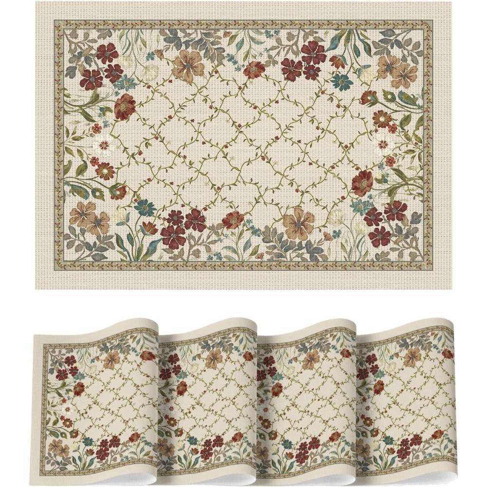 image:imageArtoid Mode Wildflowers Leaves Spring Vinyl Placemats Set of 4 Washable Woven NonSlip Plastic Table Mats for Farmhouse Holiday Party Kitchen Dining Decor