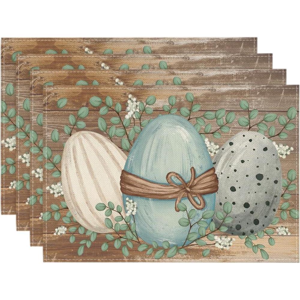 image:imageArtoid Mode Wood Eucalyptus Eggs Easter Placemats Set of 4 12x18 Inch Spring Seasonal Table Mats for Party Kitchen Dining Decoration