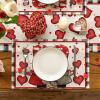 Artoid Mode Kiss Gnomes Valentine Placemats Set of 4, 12×18 Inch Wedding Anniversary Table Mats for Party Kitchen Dining Decoration(Black/Beige)