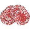 Artoid Mode Pink Leaves Vinyl Round Placemats Set of 4, 14 Inch Washable Non-Slip Heat Resistant Woven Plastic Spring Table Mats for Party Kitchen Dining Decor(Red)