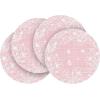 Artoid Mode Pink Leaves Vinyl Round Placemats Set of 4, 14 Inch Washable Non-Slip Heat Resistant Woven Plastic Spring Table Mats for Party Kitchen Dining Decor(Pink)