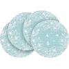 Artoid Mode Pink Leaves Vinyl Round Placemats Set of 4, 14 Inch Washable Non-Slip Heat Resistant Woven Plastic Spring Table Mats for Party Kitchen Dining Decor(Blue)