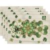 Artoid Mode Cloisonne Clover Round St. Patrick’s Day Placemats Set of 4, 14 Inch Seasonal Spring Shamrocks Table Mats for Kitchen Dining Decoration(Beige)